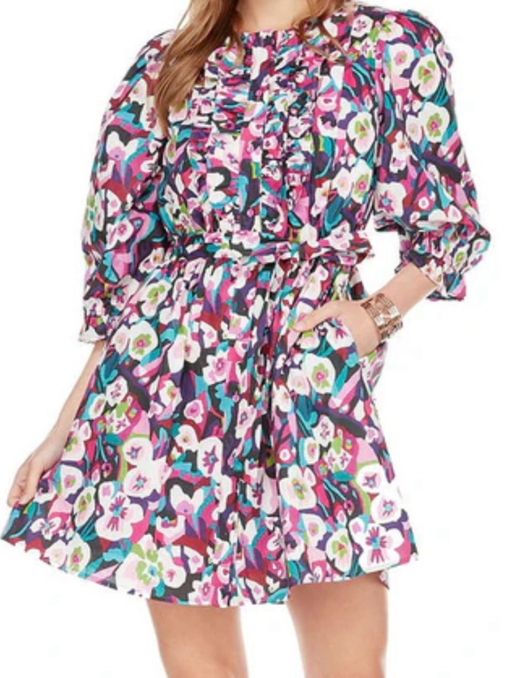 Joy Joy Floral Ruffle Tie Waist Dress, Size XS